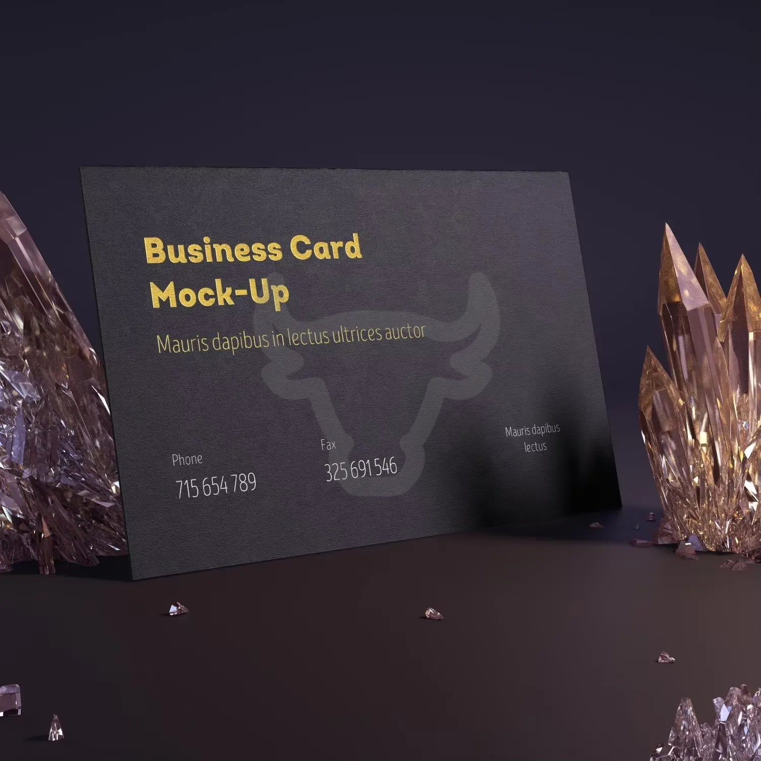 Raised selective gloss detail on a dark card.