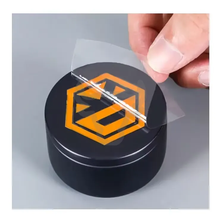 Crystal dome sticker peeled to show the clear polyurethane resin layer.