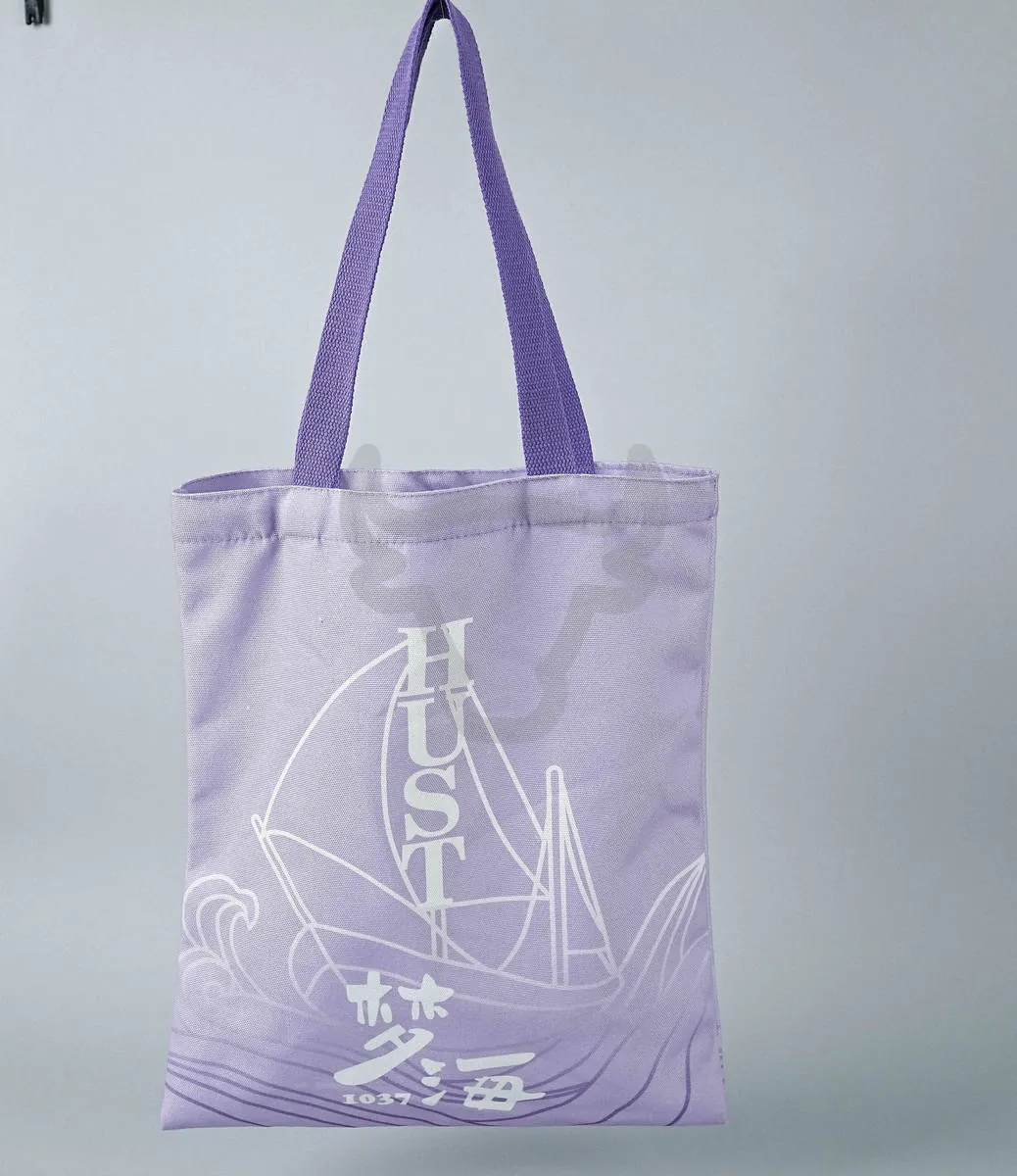 Printed canvas tote bag showing fabric texture.